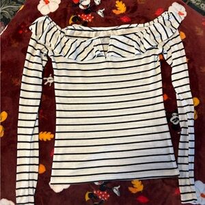 American Eagle Outfitters Black and White Striped Off-Shoulder Blouse